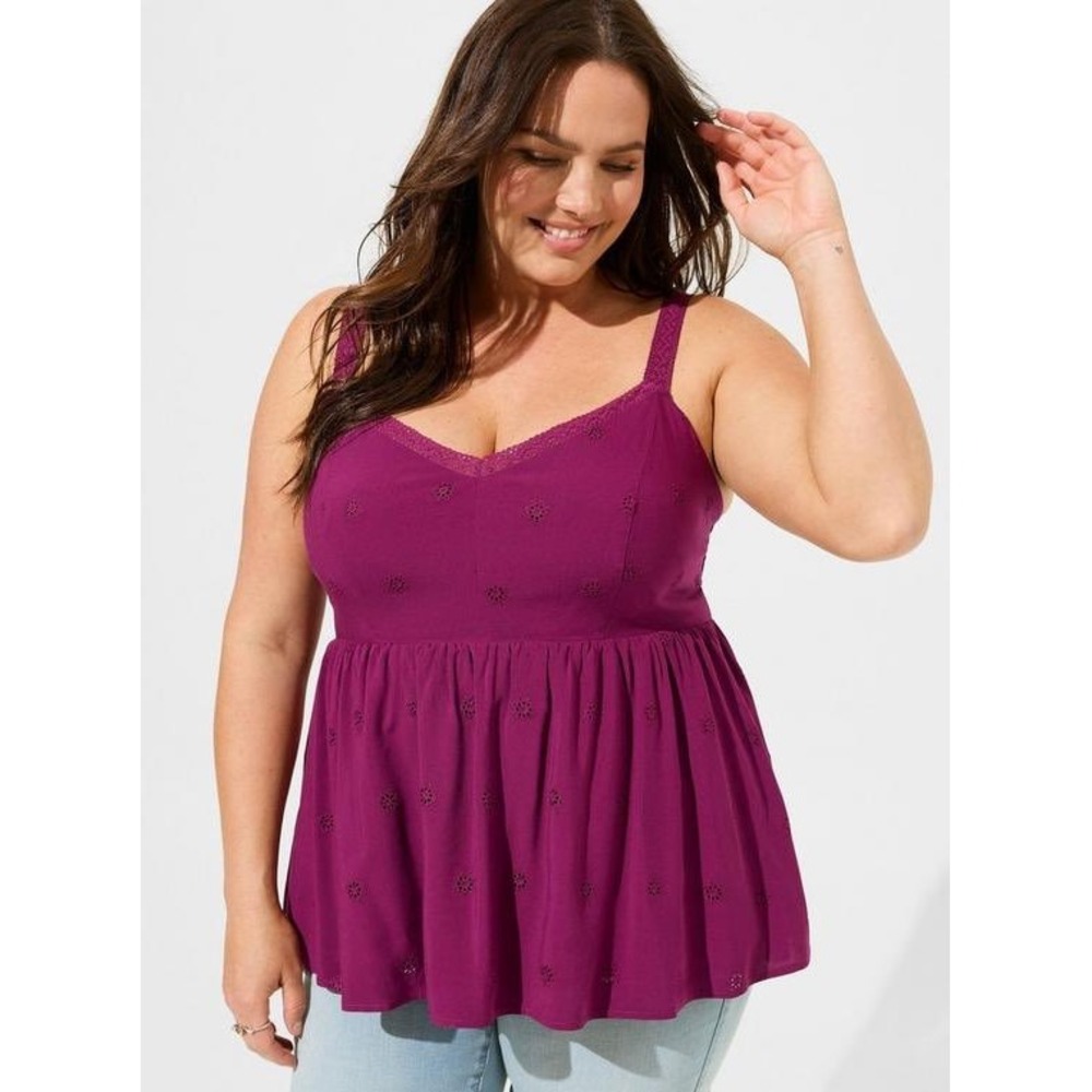 Torrid Eyelet Peplum Cami Womens Plus Size 4 Purple Smocked Back Sleeveless Top